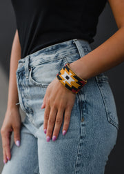 Mustard, Black & Rust Beaded Cuff